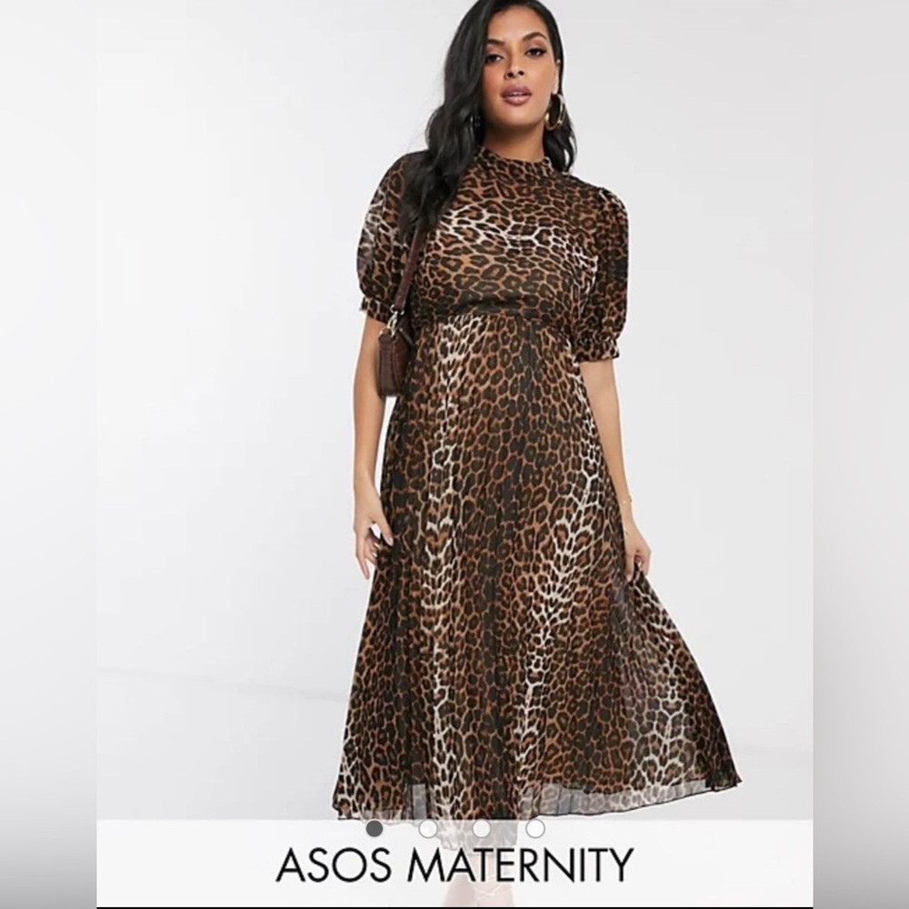ASOS maternity Animal Print Dress in Black and Brown